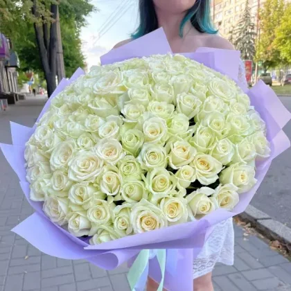 101 белая роза 60см