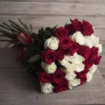 31 red and white roses
