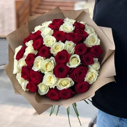51 red and white roses